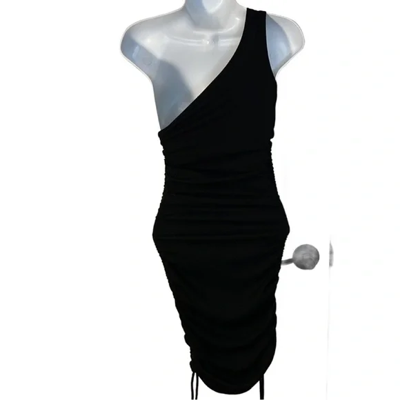 Forever 21 Juniors Size Medium Black Ribbed Body-con Ruched Dress - Picture 2 of 5